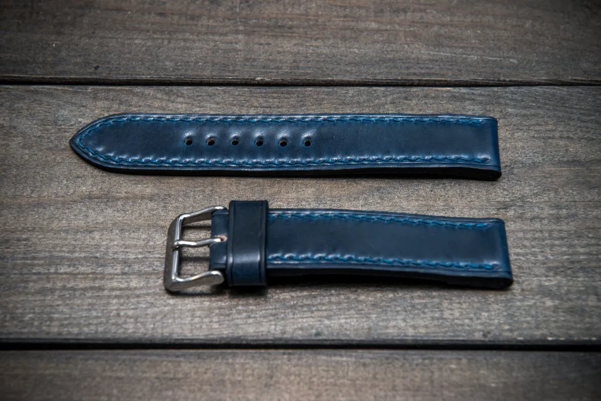 Shell Cordovan leather watch strap , Night Blue. Handmade in Finland - 10 mm, 12 mm, 14 mm, 16mm, 17 mm, 18mm, 19 mm, 20mm, 21 mm, 22mm, 23 mm, 24mm, 25 mm, 26 mm.