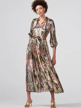 Shimmering Jesse Silk Lurex Jacquard Volume Shirt Dress