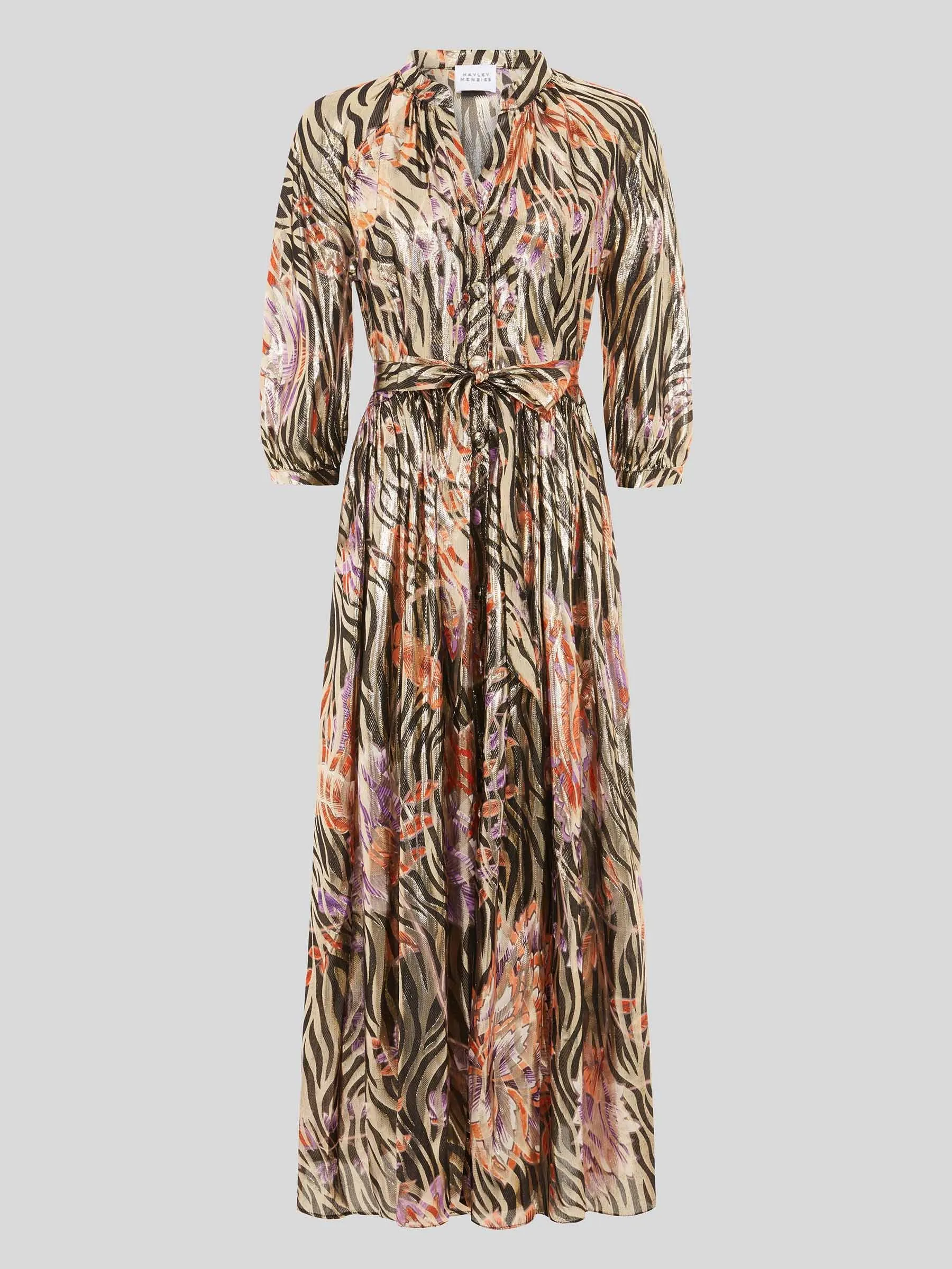 Shimmering Jesse Silk Lurex Jacquard Volume Shirt Dress