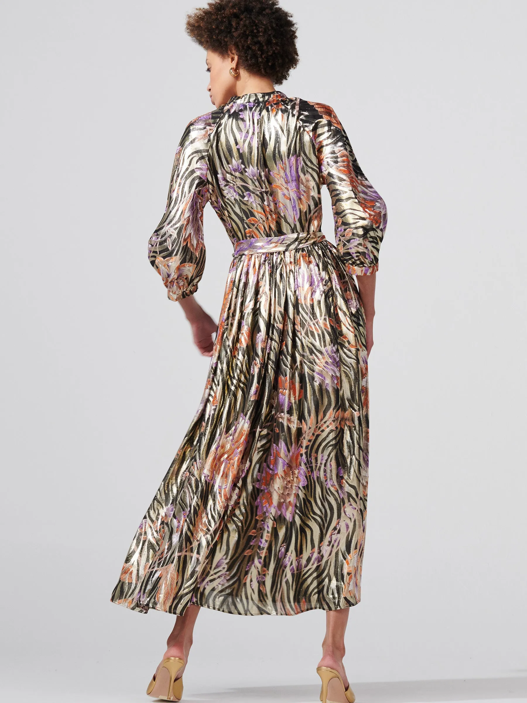 Shimmering Jesse Silk Lurex Jacquard Volume Shirt Dress