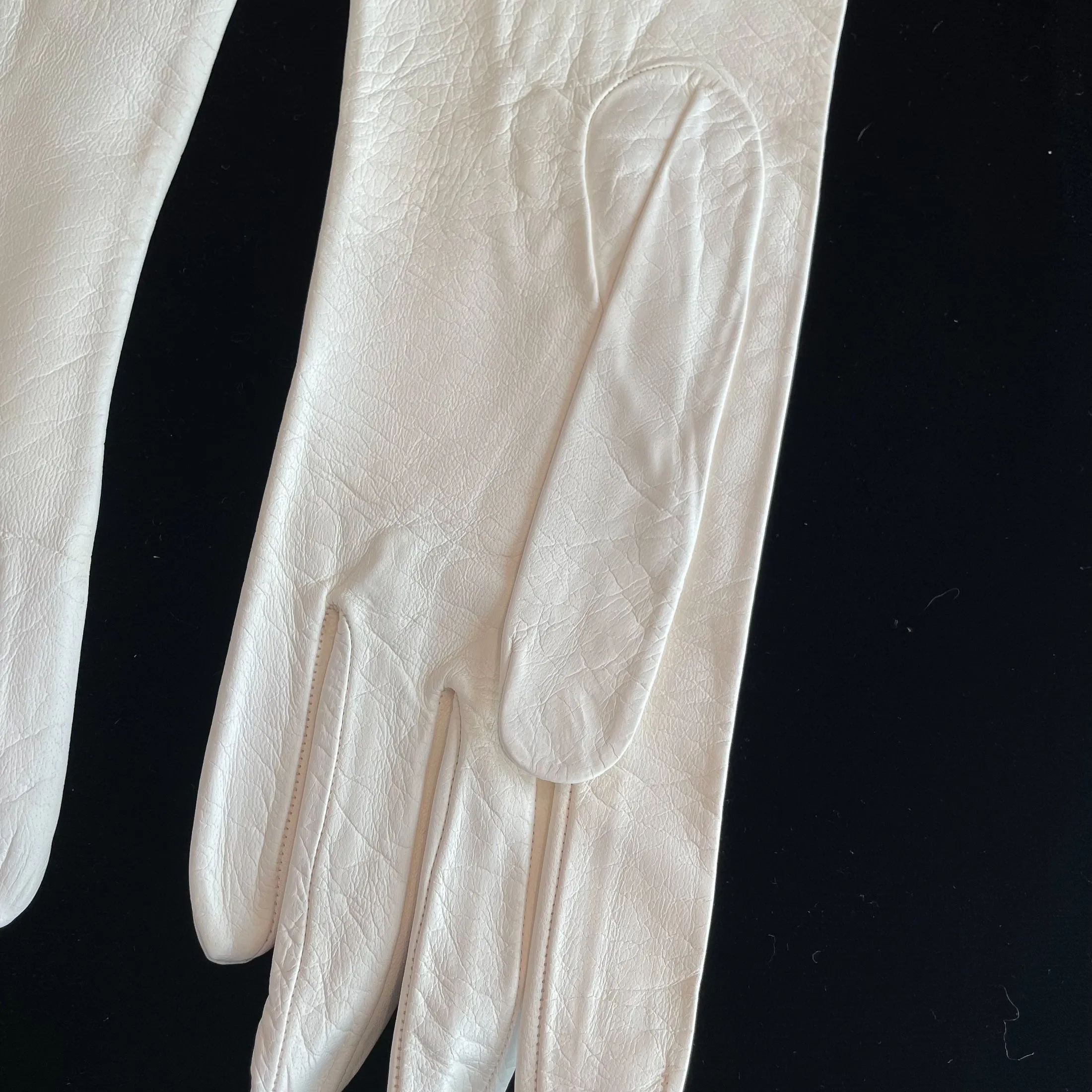 SOLD Vintage White Kid Leather Gloves, Open Work Lace Details, Unworn Deadstock, 11" Long  SZ 8