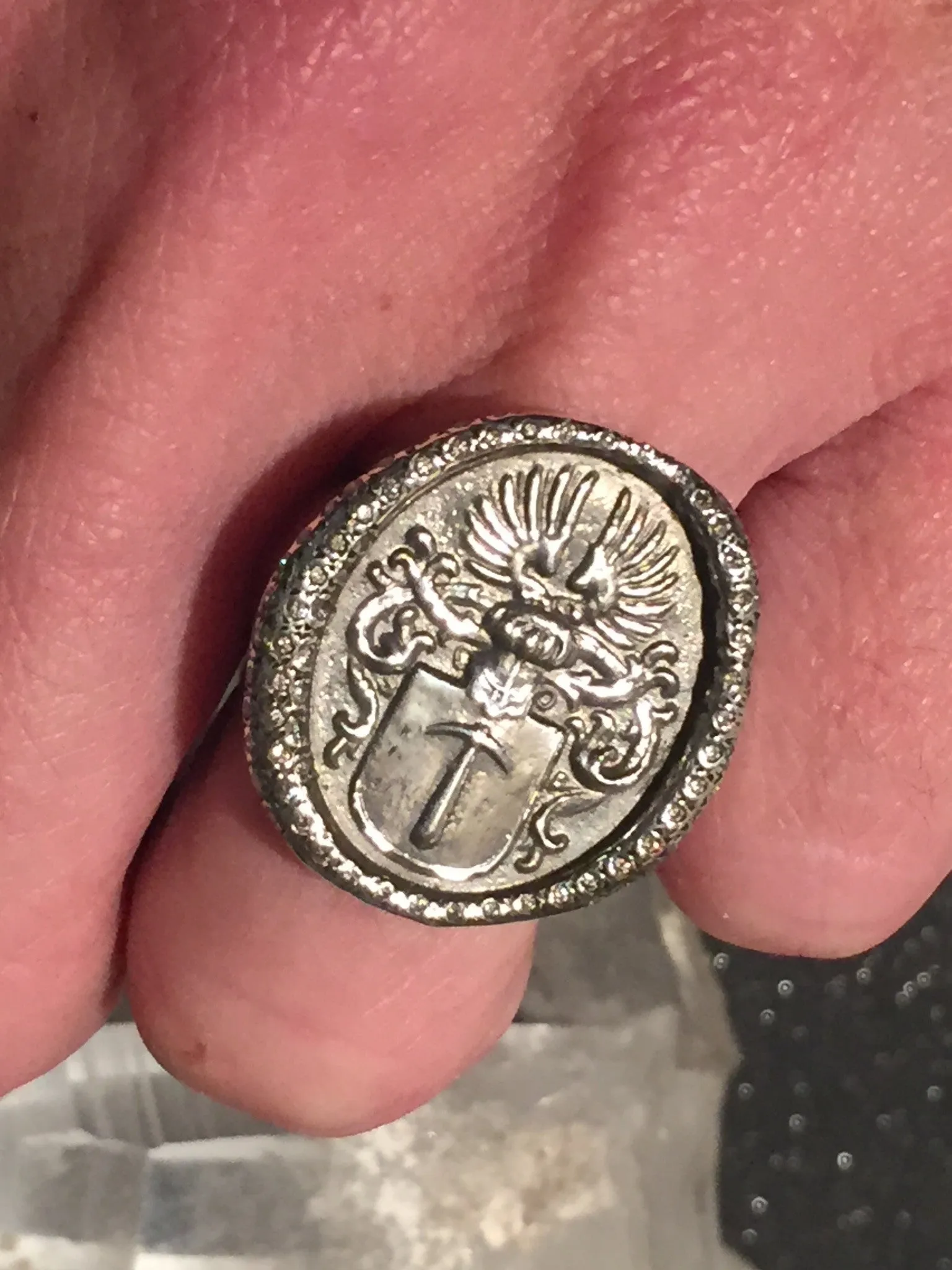 Sterling and Diamond Coat of Arms Ring size 6