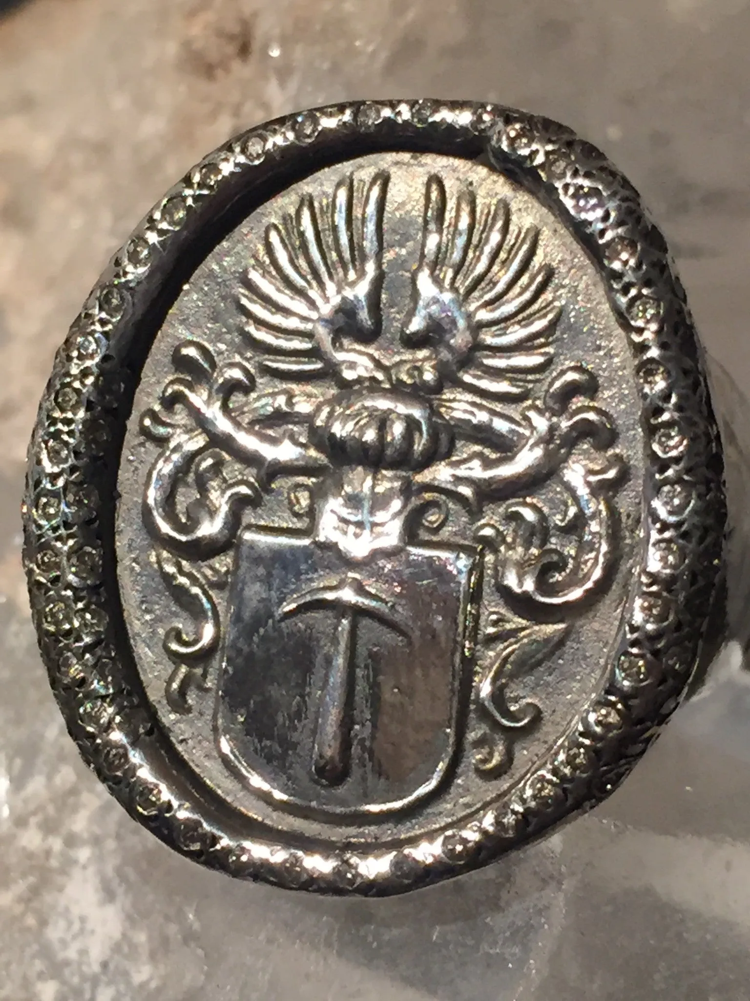 Sterling and Diamond Coat of Arms Ring size 6