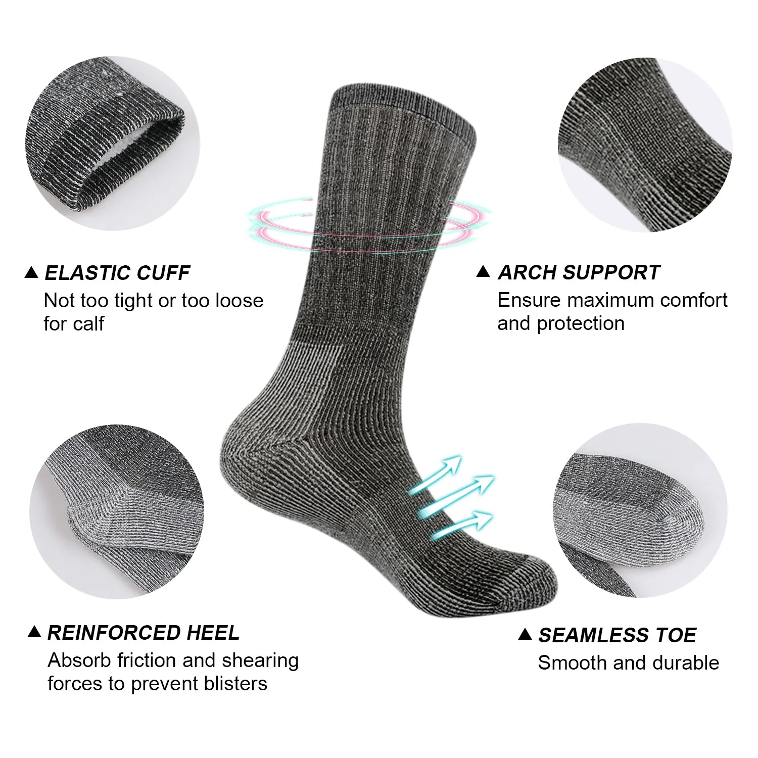 Super Merino Wool Socks Thermal Fully Cushioned