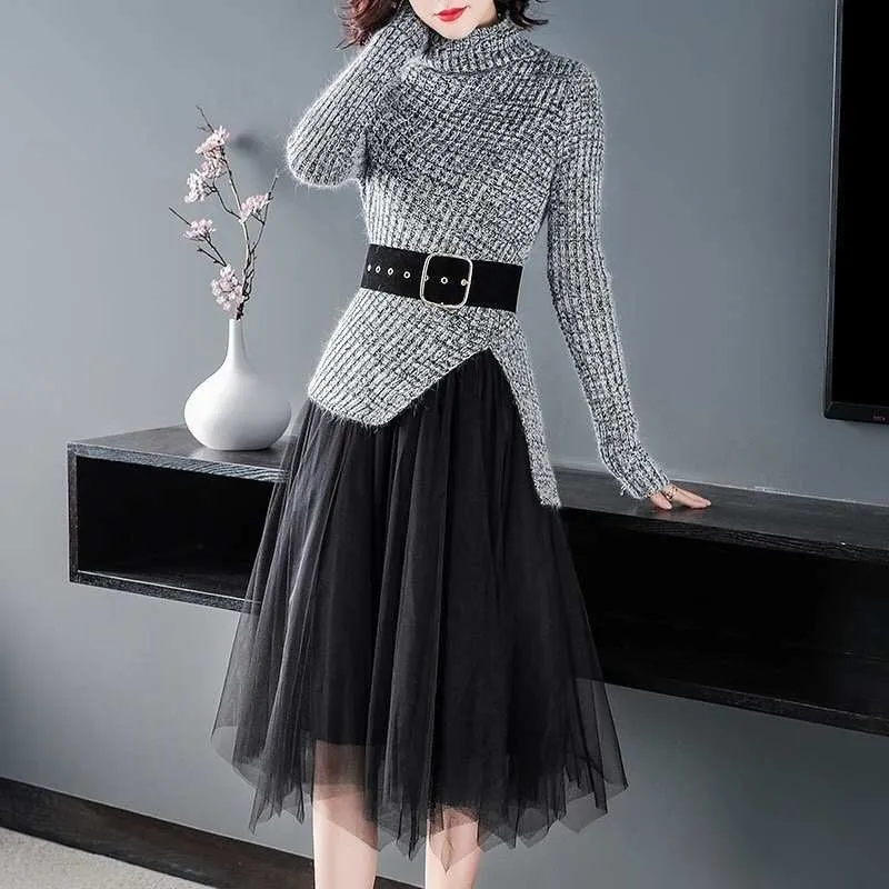 Sweater and Velvet Skirt Set