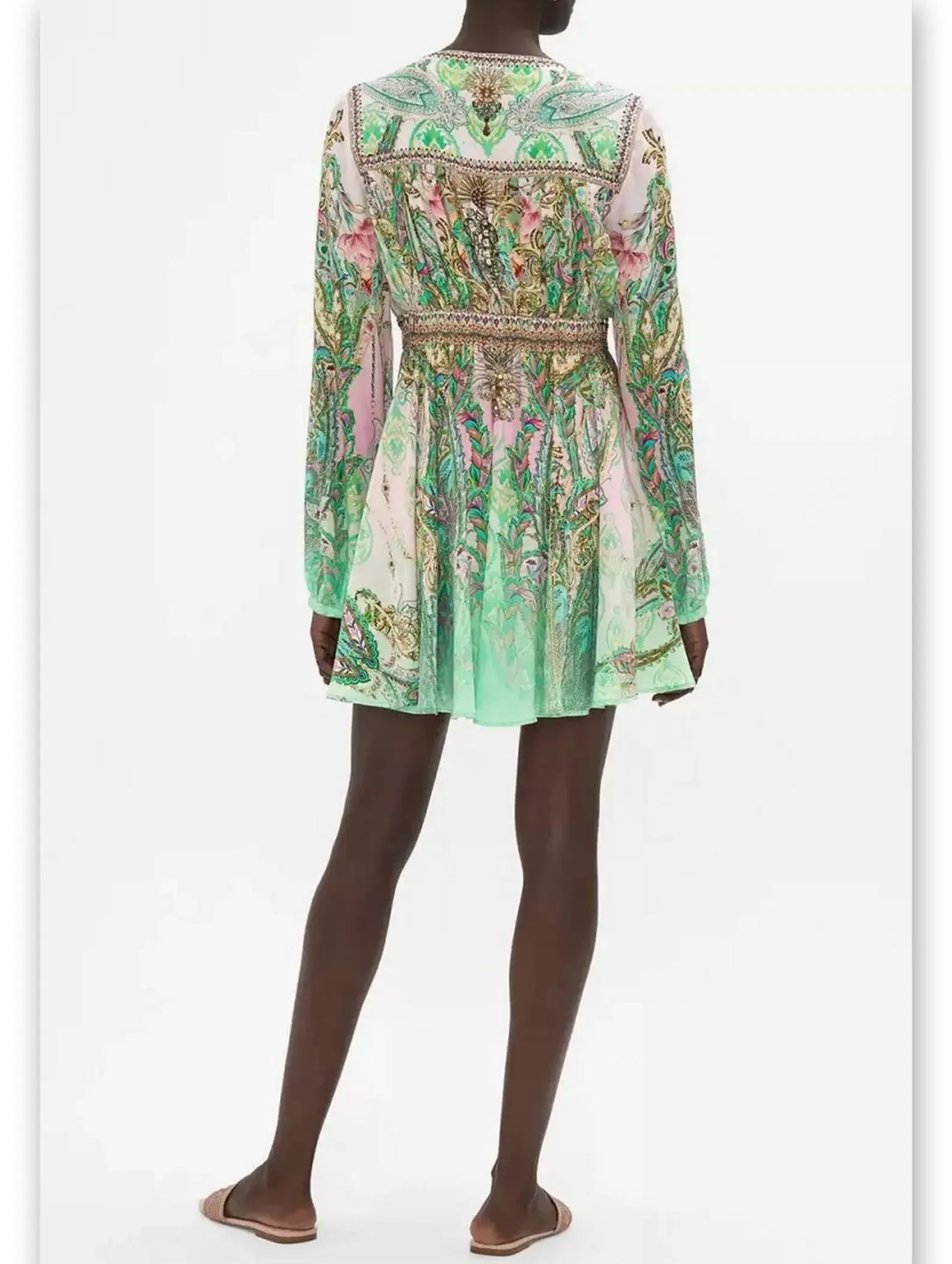 Women’s Baroque-Print Crystal-Embellished Silk Mini Dress