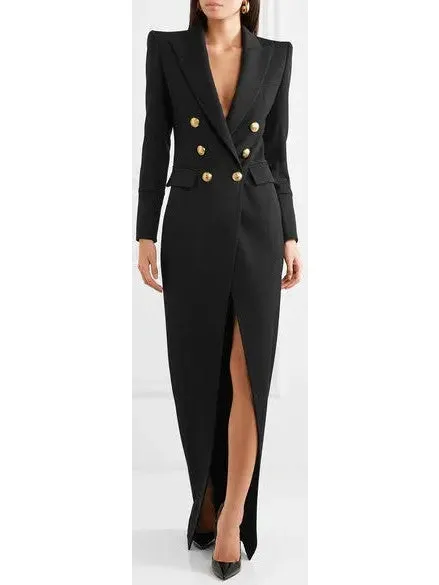 Women’s Button-Embellished Double-Breasted Dress, Black