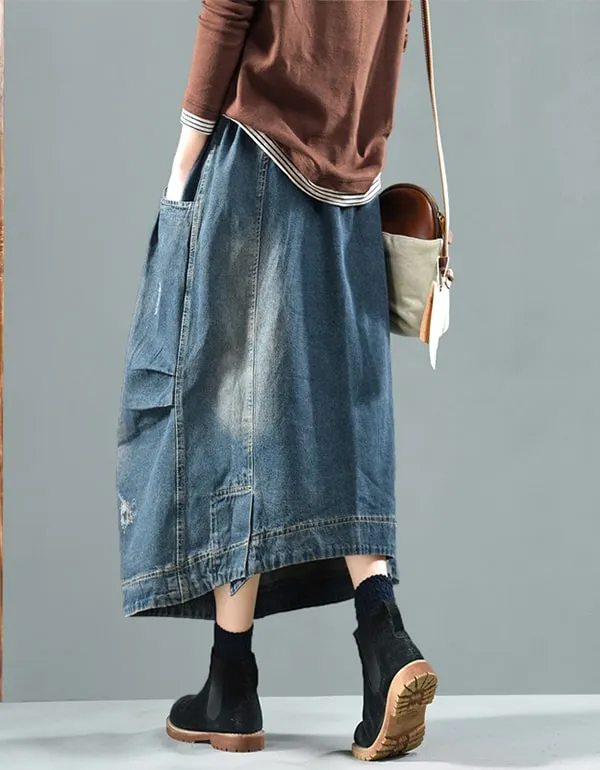 Women's Packet Retro Loose Denim Skirt